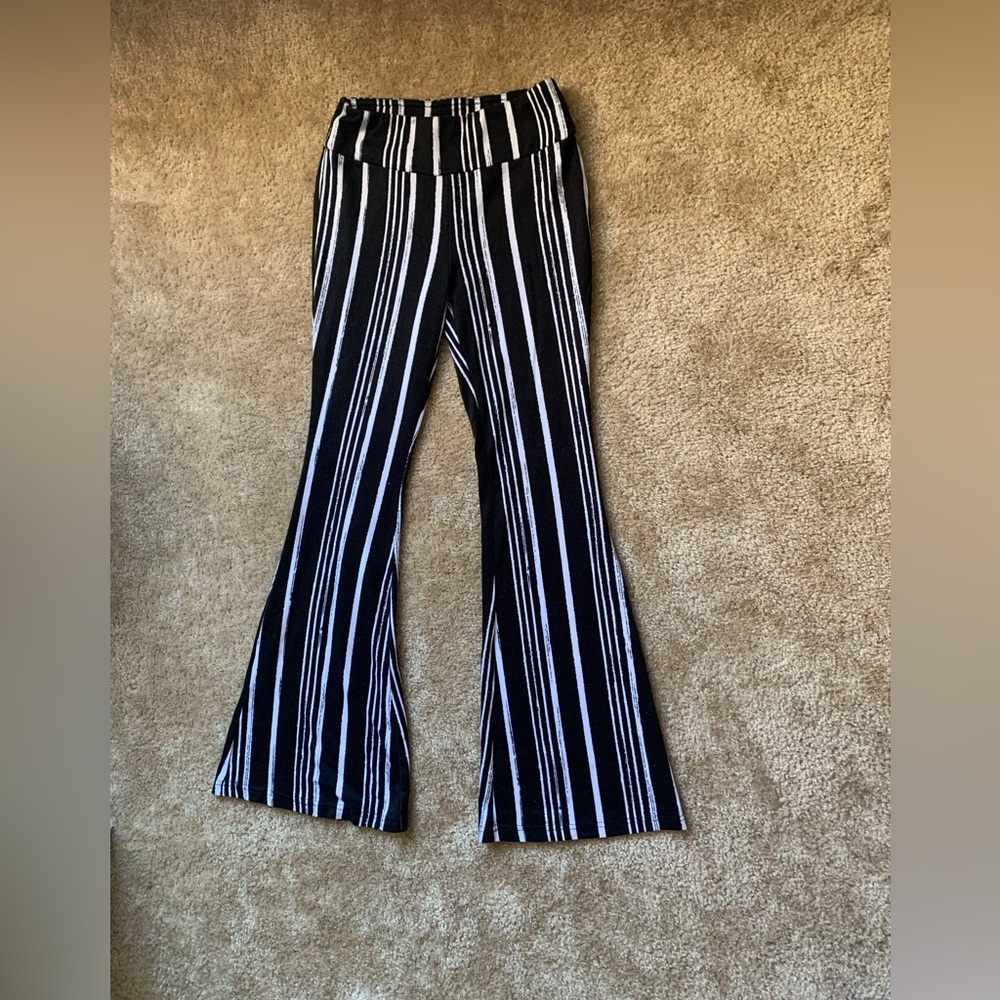 Black and white striped bell bottoms